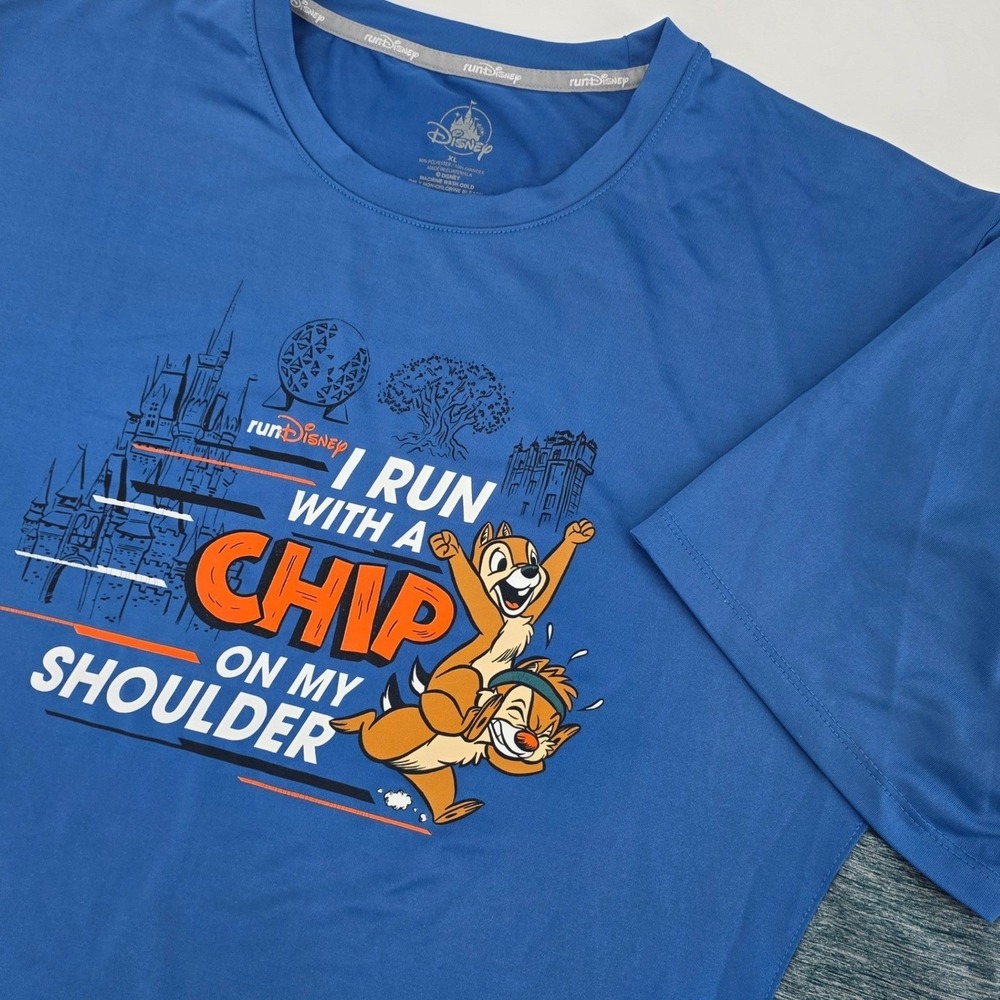 RUNDISNEY OFFICIAL SHIRT MENS XL CHIP 'N DALE BLUE PERFORMANCE GRAPHIC 2019 RARE
